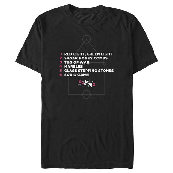 Men's Squid Game List of Games Graphic Tee Black Small