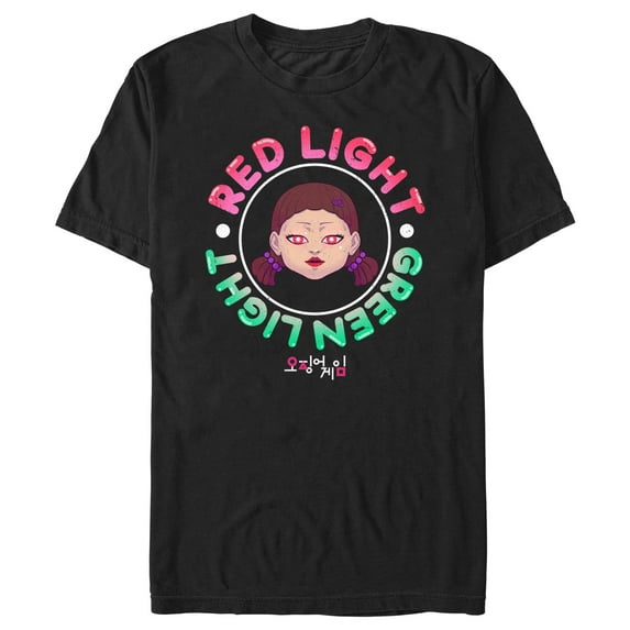 Men's Squid Game Red Light Green Light Doll Graphic Tee Black X Large