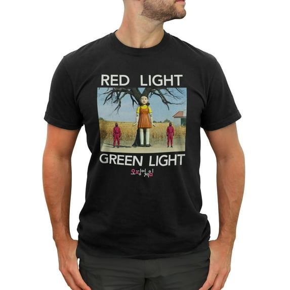 Men's Squid Game Red Light Green Light Scene Graphic Tee Black 2X Large