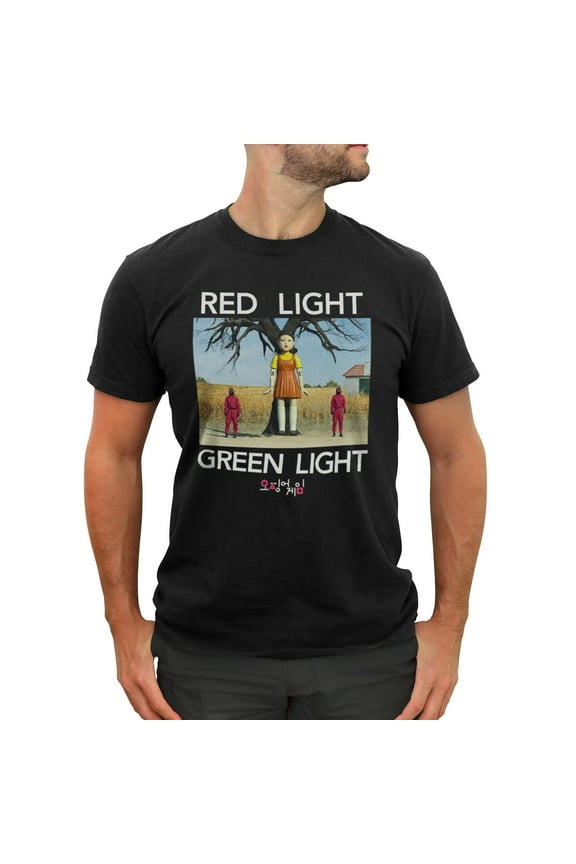 Men's Squid Game Red Light Green Light Scene Graphic Tee Black 2X Large