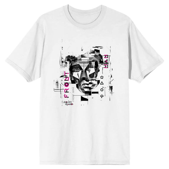 Squid Game Game and Death Money Price Black Mask Front Shapes Glitch on White Short Sleeve Adult T-Shirt-3XL