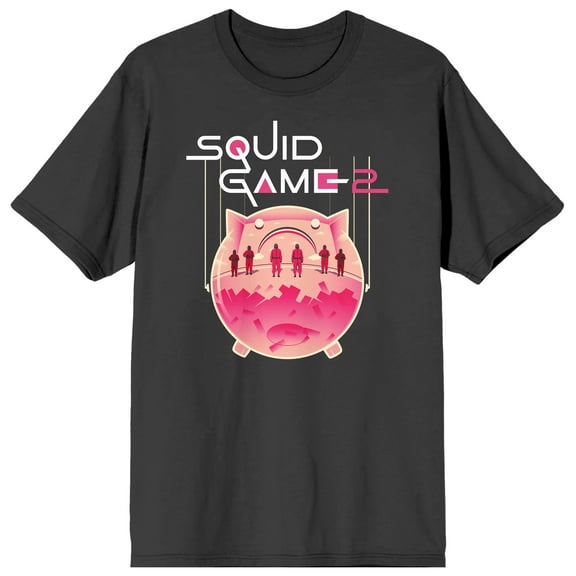 Squid Game Piggy bank Guards Cash Silhouette on Charcoal Short Sleeve Adult T-Shirt-3XL