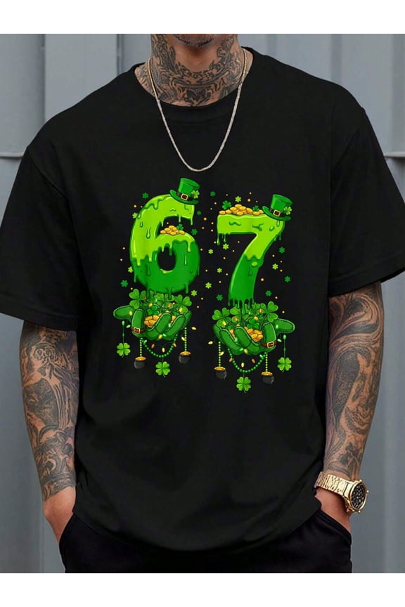 Men's St. Patrick's Day 67th Birthday Graphic T-Shirt, Lucky Shamrock Green Slime Tee