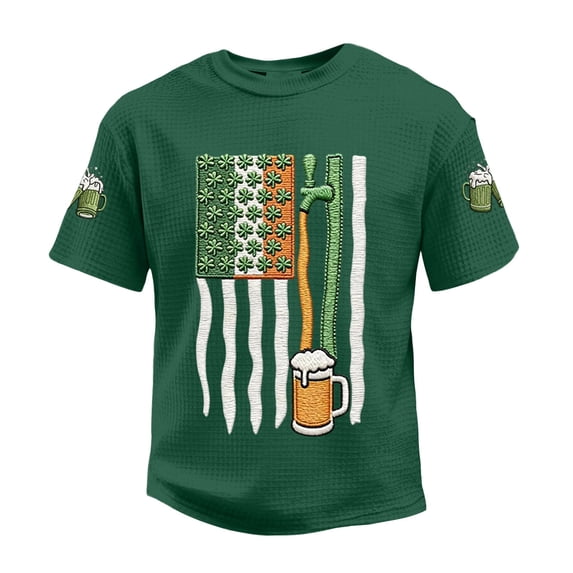 Men's St. Patrick's Day Beer Flag Graphic Crew Neck T-Shirt Short Sleeve