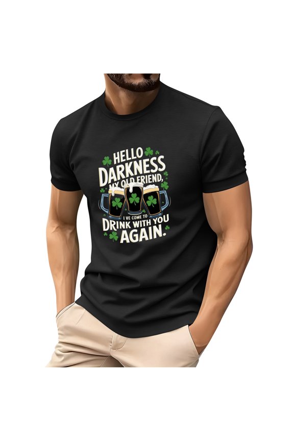 Men's St. Patrick's Day Beer Graphic Crew Neck Short Sleeve T Shirt Funny Shamrock Letter Casual Top