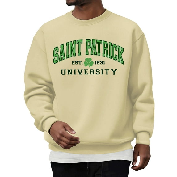 Men's St. Patrick's Day Crew Neck Sweatshirt March 17 Shamrock Graphic Pullover
