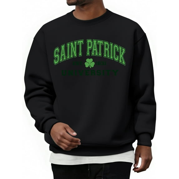 Men's St. Patrick's Day Crew Neck Sweatshirt March 17 Shamrock Graphic Pullover