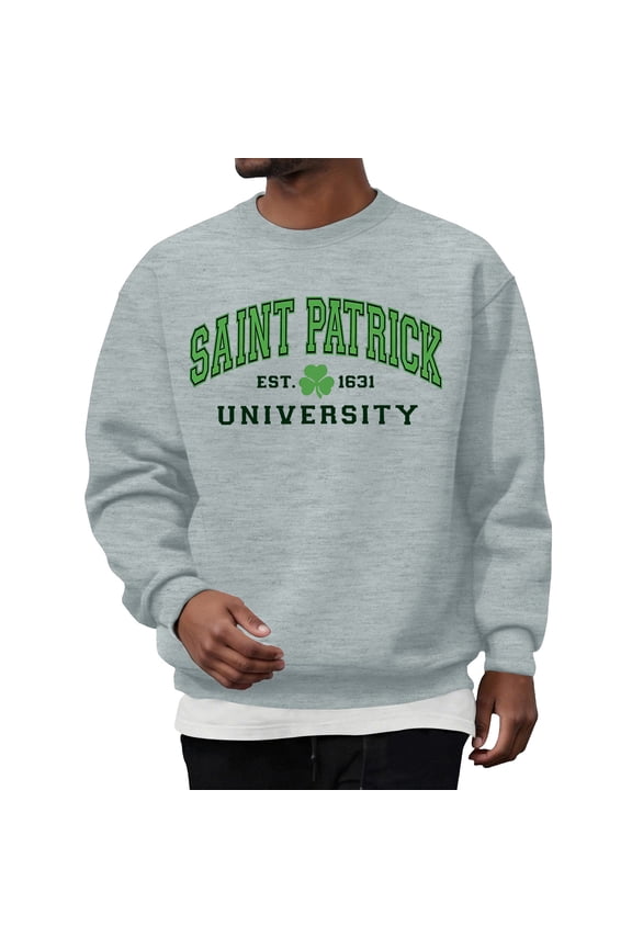 Men's St. Patrick's Day Crew Neck Sweatshirt March 17 Shamrock Graphic Pullover