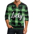 thumbnail image 1 of Men's St. Patrick's Day Henley Shirt Long Sleeve Clover Print Casual Pullover Top, 1 of 7