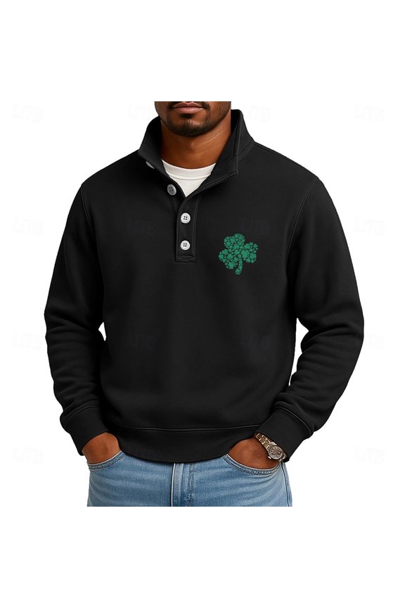 Men's St. Patrick's Day Henley Sweatshirt Shamrock Print Long Sleeve Pullover