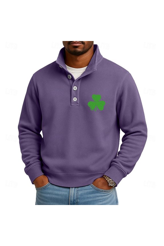 Men's St. Patrick's Day Henley Sweatshirt Shamrock Print Long Sleeve Pullover