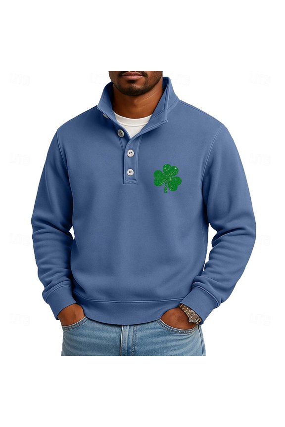 Men's St. Patrick's Day Henley Sweatshirt Shamrock Print Long Sleeve Pullover