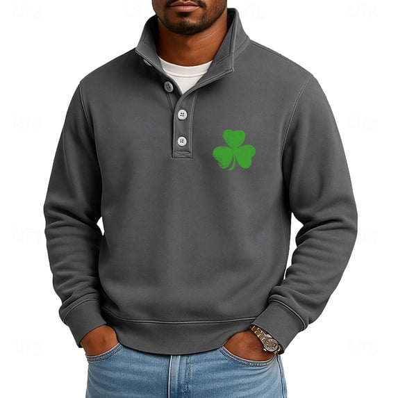 Men's St. Patrick's Day Henley Sweatshirt Shamrock Print Long Sleeve Pullover