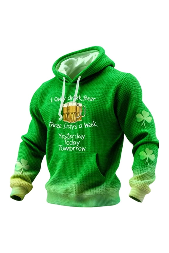 Men's St. Patrick's Day Hoodie Shamrock Irish Flag Patchwork Print Pullover Sweatshirt