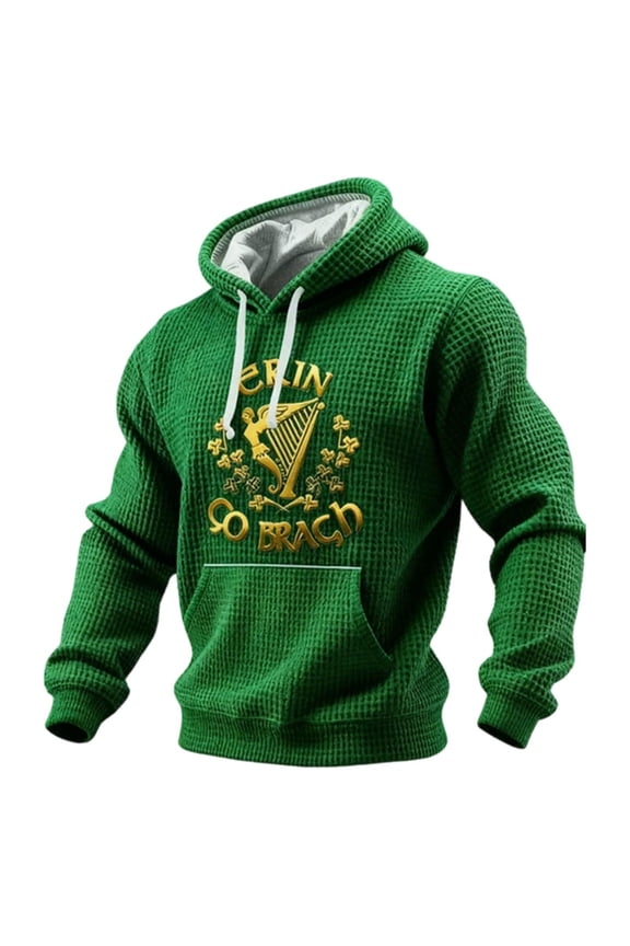 Men's St. Patrick's Day Hoodie Shamrock Irish Flag Patchwork Print Pullover Sweatshirt