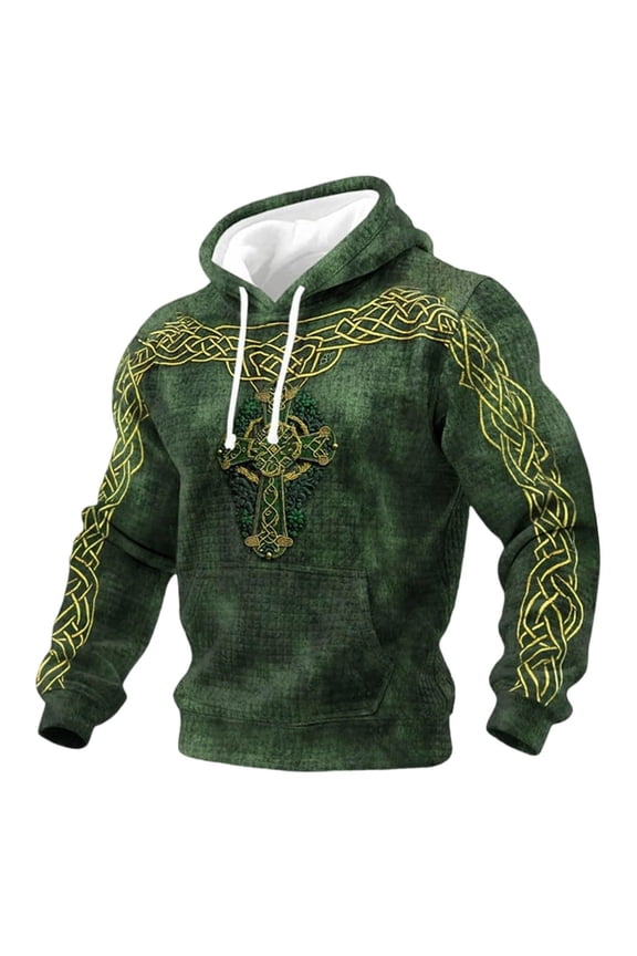 Men's St. Patrick's Day Hoodie Shamrock Irish Flag Patchwork Print Pullover Sweatshirt