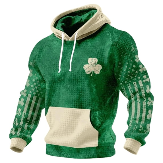 Men's St. Patrick's Day Hoodie Shamrock Shenanigans Print Pullover Long Sleeve Sweatshirt