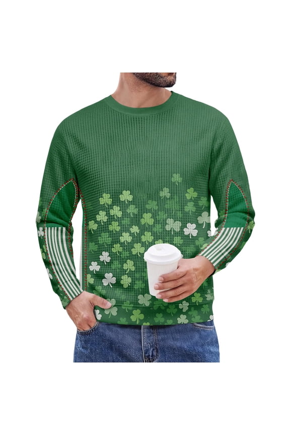 Men's St. Patrick's Day Irish Shamrock Crew Neck Long Sleeve Pullover Sweatshirt Casual Holiday Top