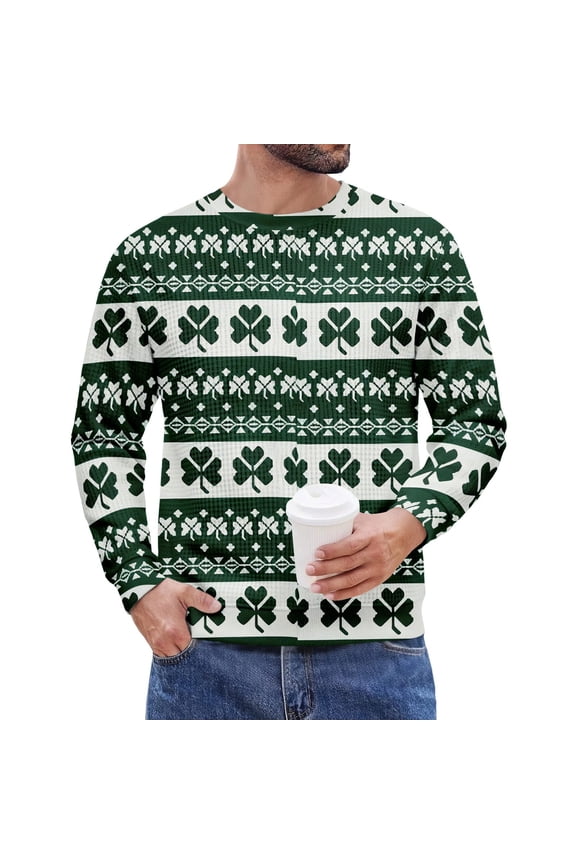 Men's St. Patrick's Day Irish Shamrock Crew Neck Long Sleeve Pullover Sweatshirt St Patrick's Day Top