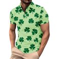 thumbnail image 1 of Men's St. Patrick's Day Polo Shirt Slim Fit Collared Button Short Sleeve Pullover Clover Print Shirts, 1 of 4