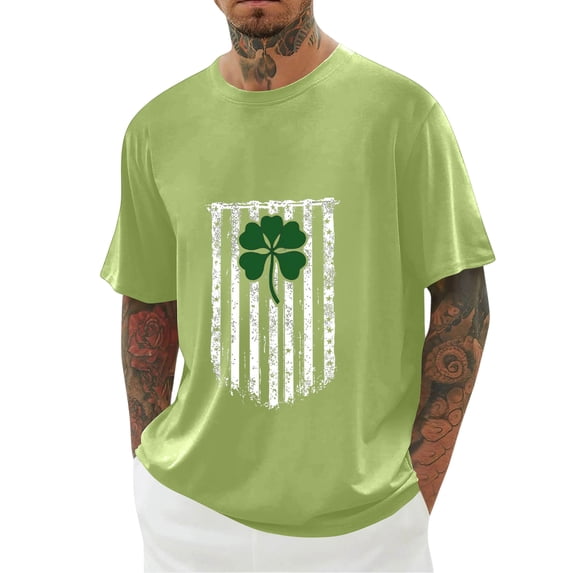 Men's St. Patrick's Day Shamrock American Flag Graphic Short Sleeve Crew Neck T-Shirt