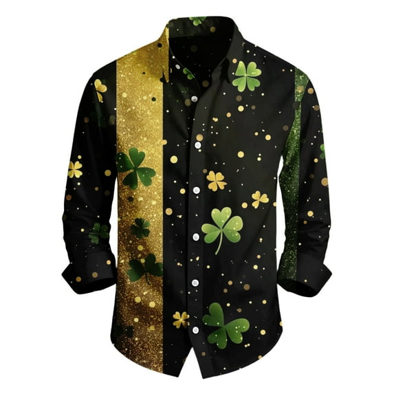 Men's St. Patrick's Day Shamrock Button Up Shirt Long Sleeve Casual Top