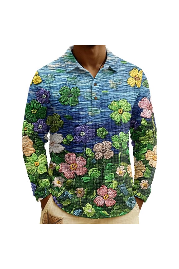 Men's St. Patrick's Day Shamrock Henley Long Sleeve Pullover Casual Top Shirt