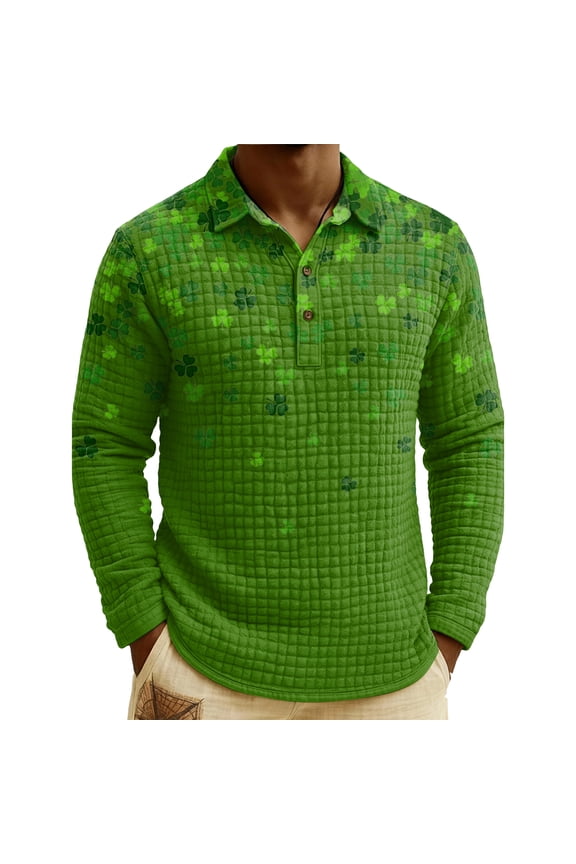 Men's St. Patrick's Day Shamrock Henley Long Sleeve Pullover Casual Top Shirt
