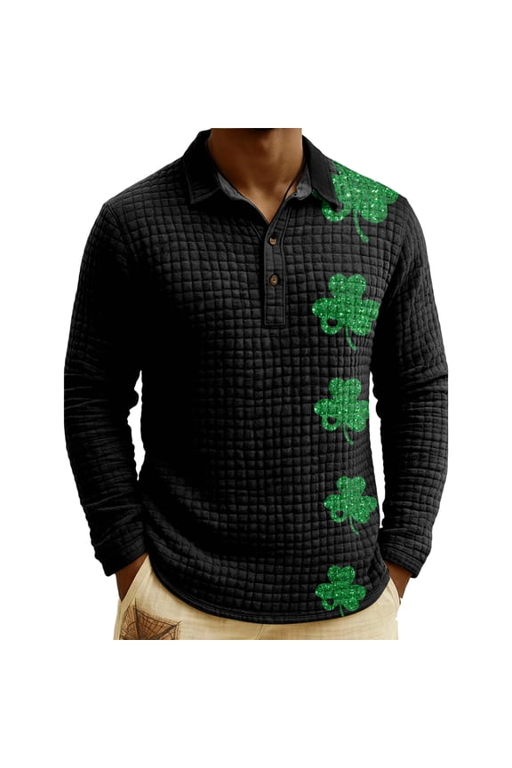 Men's St. Patrick's Day Shamrock Henley Long Sleeve Pullover Casual Top Shirt