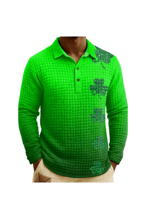 Men's St. Patrick's Day Shamrock Henley Long Sleeve Pullover Casual Top Shirt