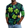 thumbnail image 1 of Men's St. Patrick's Day Shamrock Henley Shirt 3/4 Sleeve Casual Clover Print Top, 1 of 4
