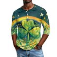 thumbnail image 1 of Men's St. Patrick's Day Shamrock Henley Shirt 3/4 Sleeve Casual Clover Print Top, 1 of 4