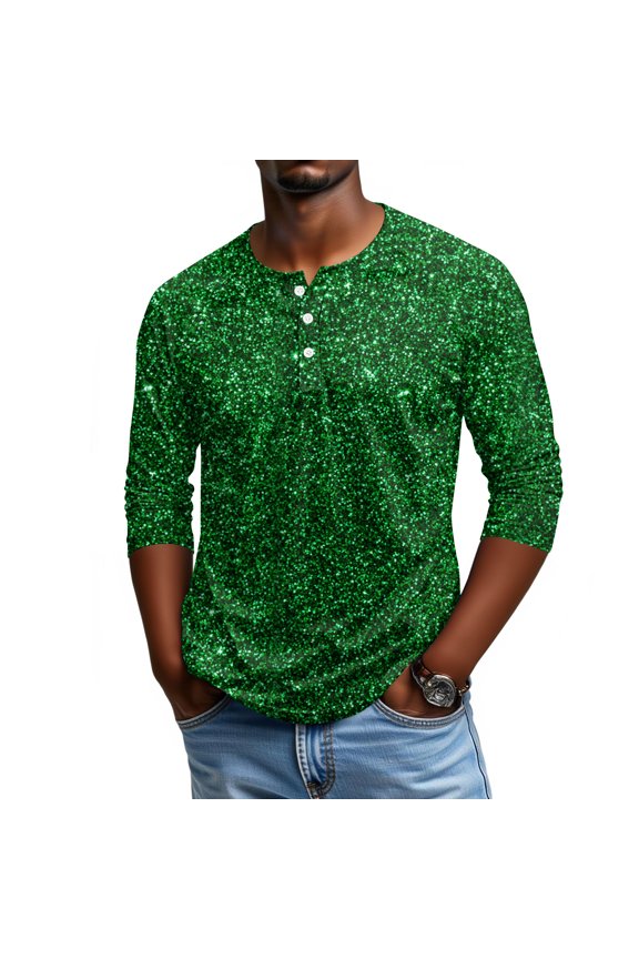 Men's St. Patrick's Day Shamrock Henley Shirt 3/4 Sleeve Casual Clover Print Top