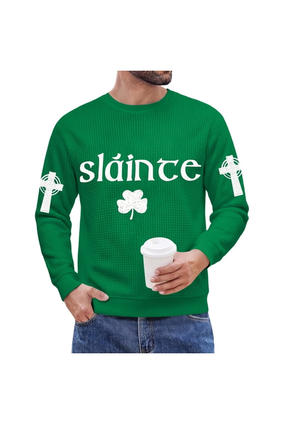 Men's St. Patrick's Day Sláinte Celtic Cross Crew Neck Sweatshirt Long Sleeve Pullover