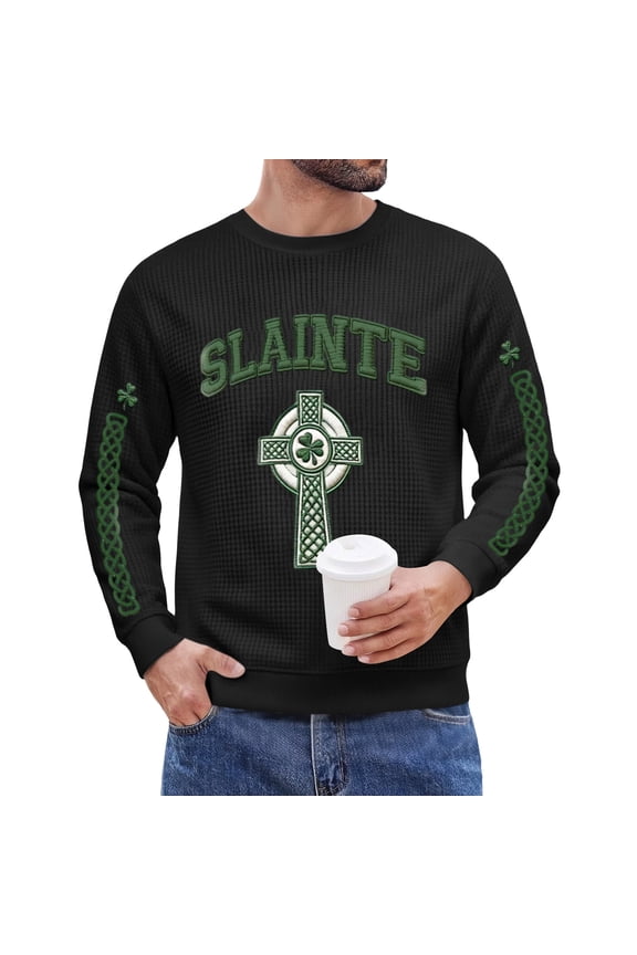 Men's St. Patrick's Day Sláinte Celtic Cross Crew Neck Sweatshirt Long Sleeve Pullover