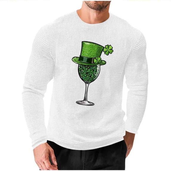 Men's St. Patrick's Day Waffle Shirts Long Sleeve Crewneck Pullover Slim Fit Muscle T-Shirt