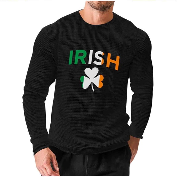 Men's St. Patrick's Day Waffle Shirts Long Sleeve Crewneck Pullover Slim Fit Muscle T-Shirt