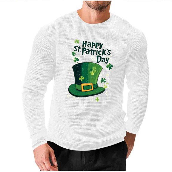 Men's St. Patrick's Day Waffle Shirts Long Sleeve Crewneck Pullover Slim Fit Muscle T-Shirt