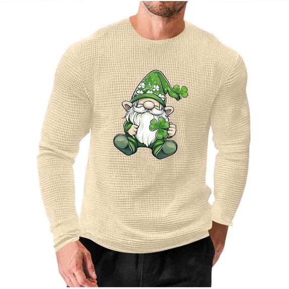 Men's St. Patrick's Day Waffle Shirts Long Sleeve Crewneck Pullover Slim Fit Muscle T-Shirt