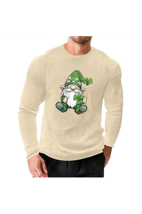 Men's St. Patrick's Day Waffle Shirts Long Sleeve Crewneck Pullover Slim Fit Muscle T-Shirt