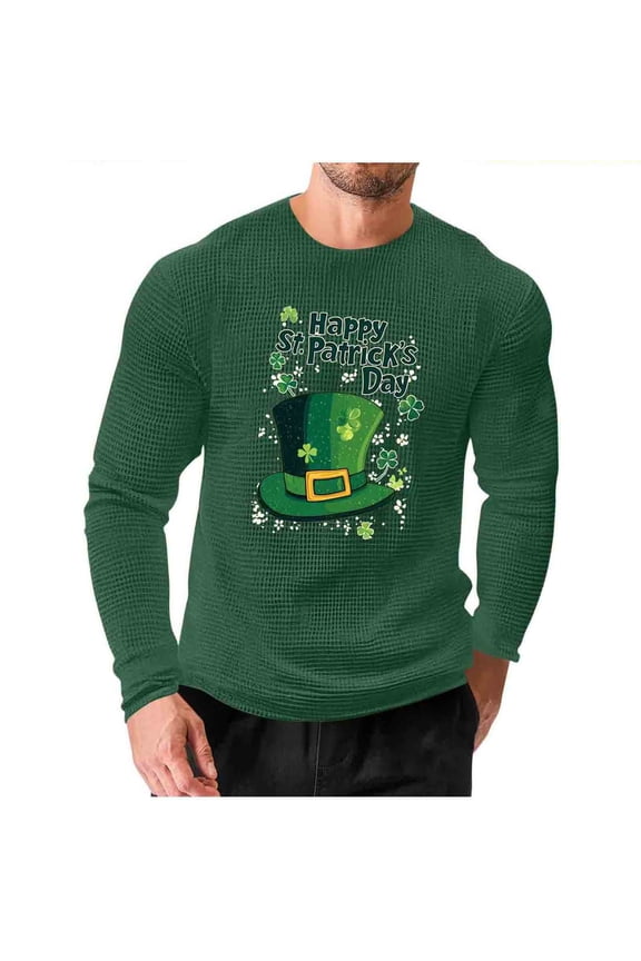 Men's St. Patrick's Day Waffle Shirts Long Sleeve Crewneck Pullover Slim Fit Muscle T-Shirt