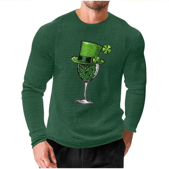 Men's St. Patrick's Day Waffle Shirts Long Sleeve Crewneck Pullover Slim Fit Muscle T-Shirt