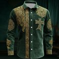 thumbnail image 1 of Men's St Patricks Day Button Printed Down Long Sleeve St Patrick's Shirt Button Festival 4 Leaf Soft Classic Irish Print Four Leaf St Patrick's Men's Printed Button Down Shirt (Green,3XL), 1 of 4