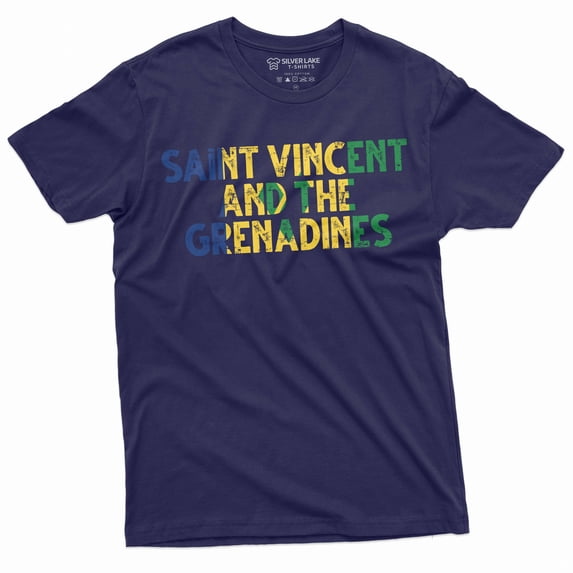 Men's St. Vincent and the Grenadines T-shirt Saint Vincent and the Grenadines flag embleb tee (Large Navy Blue)