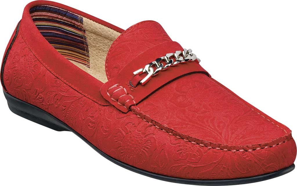 Men s Stacy Adams Clem Moc Toe Bit Loafer Red Floral Embossed Leather 12 M Walmart
