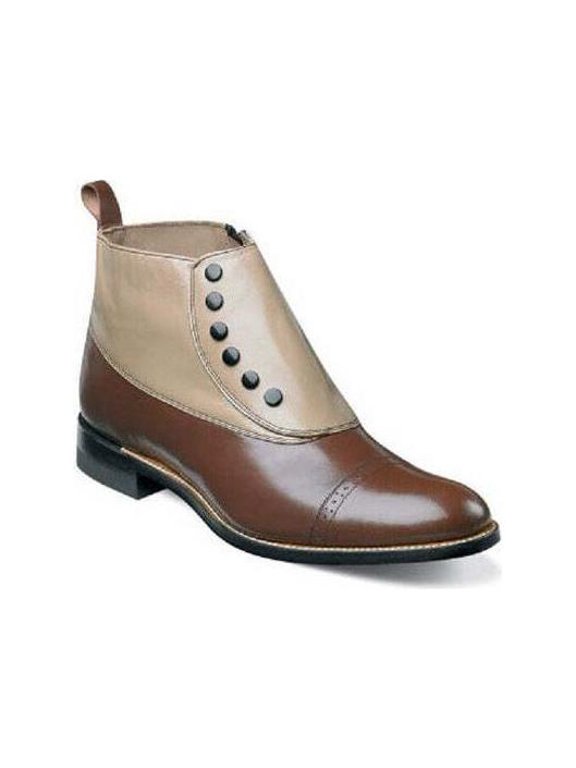 Men Stacy Adams High Top Boot Madison Biscuit Toe Brown Taupe Side Zip 00026-249