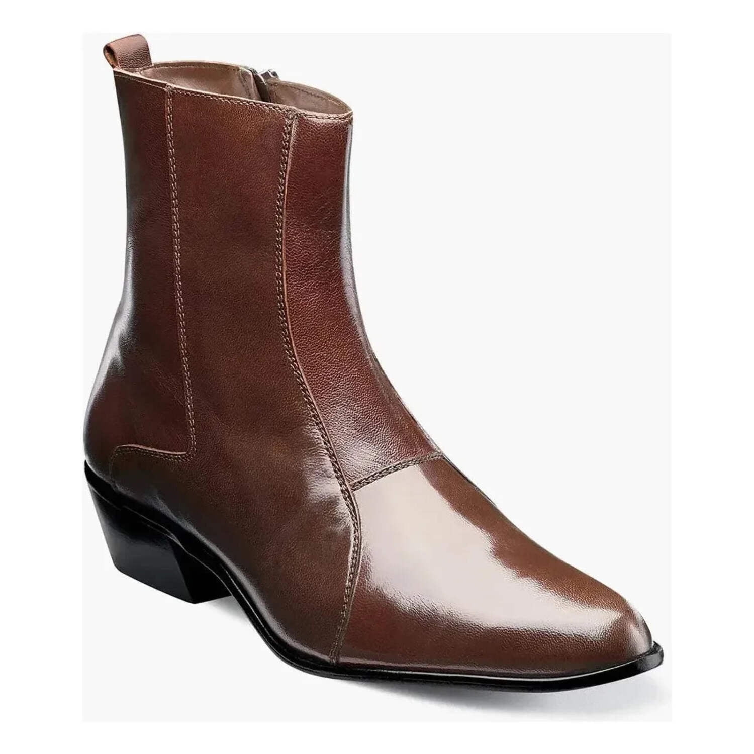 Cognac Genuine Leather Ankle Zip Casual Boot 7.5