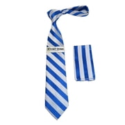 Mens Stacy Adams Tie and Hankie Set Fancy Woven Silky Satin #SAT96 Royal Blue