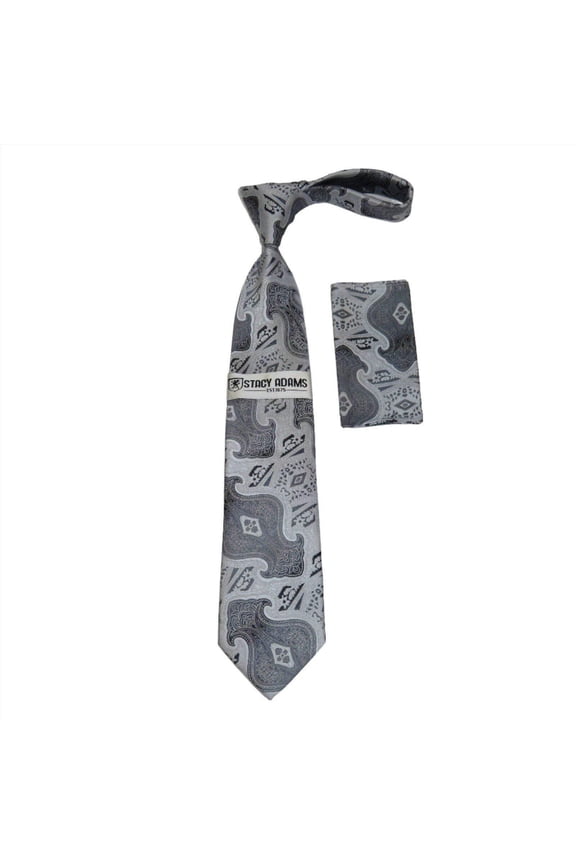 Men's Stacy Adams Tie and Hankie Set Woven Design #St425 Silver gray