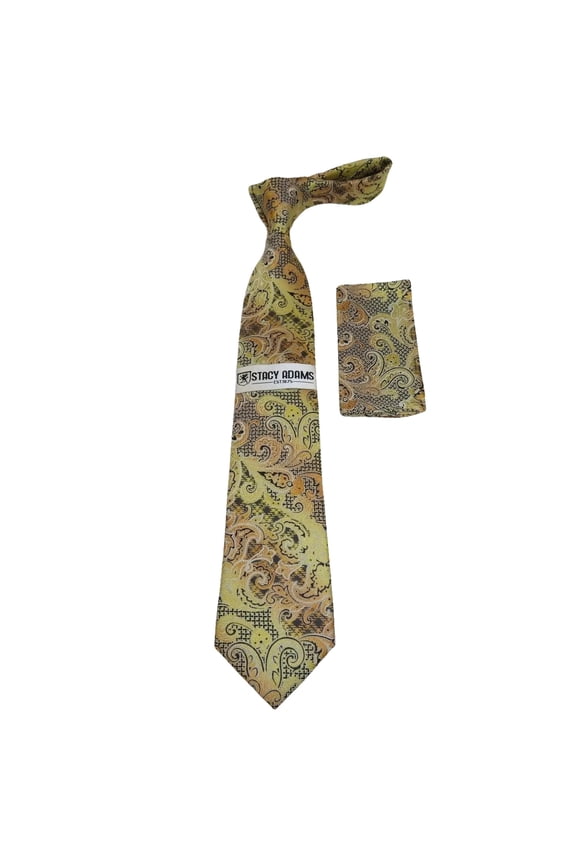 Men's Stacy Adams Tie and Hankie Set Woven Silky Fabric #Stacy62 Gold